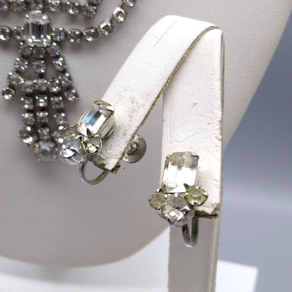 Art Deco Coro Glam Parure, Vintage Crystal Bib Drape Choker Necklace and Matchin - Picture 4 of 8
